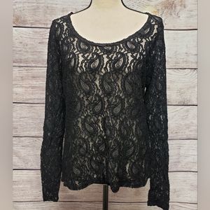 Women's BKE Boutique black lace long sleeve blouse Sz.L